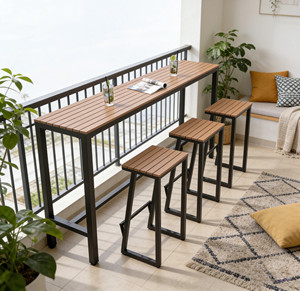 BRIO <span class=keywords><strong>Tavolo</strong></span> <span class=keywords><strong>da</strong></span> <span class=keywords><strong>Parete</strong></span> Moderno per Esterni, Balcone, in Ferro Battuto e Legno Massello di Pino, Anti-Corrosione, Impermeabile, con Gambe Alte - Product Image 6
