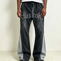 Pantalon de survêtement évasé personnalisé avec logo OEM pour homme, style streetwear décontracté, coupe oversize, jambe large, patchwork