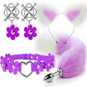 Adult Sex Toy Cosplay Sexshop <strong>Plug</strong> Anal 4 Piece Fox Long Tail Stainless Steal Anal Butt <strong>Plug</strong> Set for Men Women - Product Image 3