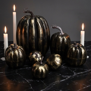 Citrouilles artificielles noires et dorées de luxe, tailles variées, décoratives, pour Halloween, récolte d'automne, centre de table - Product Image 1
