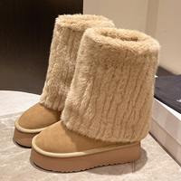 Nouvelles bottes de neige occidentales pour femmes, hiver 2025, plates, confortables, à semelle épaisse, augmentant la taille, hauteur du mollet, avec des chaussures en velours épais