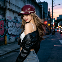 Casquette de baseball 6 panneaux en cuir verni bordeaux avec bordure de perles, visière plate, chapeau de luxe pour l'hiver, personnalisable OEM, mode et fête, pour tous