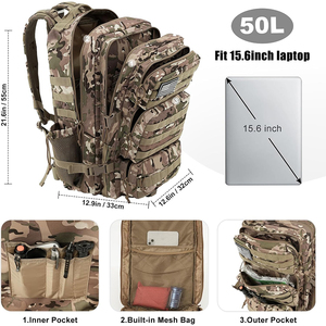 Mochila Táctica de Asalto de 50L de Gran Capacidad, Sistema MOLLE, Impermeable, para Supervivencia al Aire Libre, Bolsa de Emergencia - Product Image 3
