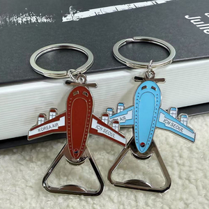 Llavero de <span class=keywords><strong>metal</strong></span> personalizado con esmalte duro azul, forma de avión, abridor de botellas, recuerdo turístico. - Product Image 1
