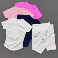 Set Yoga Wanita Berkualitas Tinggi dengan LOGO Custom, Kaos Seamless Slim Fit, dan Celana Ketat Penyangga Pinggul, Pakaian Olahraga Fitness