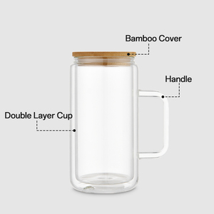 Wholesale RTS 16 oz Glass Cups Mugs <strong>Mason</strong> <strong>Jar</strong> Pre Drilled Hole Double Wall Glass Snow Globe <strong>Tumbler</strong> with Handle for Water Juice - Product Image 3