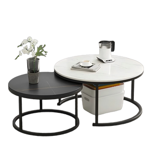 Mesa de centro redonda anidada de mármol cerámico, mesa auxiliar para sala de estar, sofá de salón fácil de mover, juego de mesa de café con marco de Metal - Product Image 1