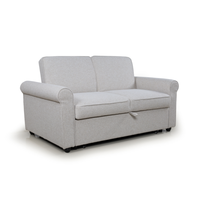 Canapé-lit convertible 2 places en tissu beige clair avec accoudoirs roulés pour salon, chambre, appartement, mobilier de maison