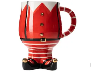 圣诞老人精灵马克杯-手绘-节日季节性礼物，咖啡，茶水-14盎司6英寸高冬季杯，可爱