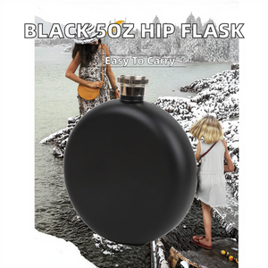 Juego de Frascos Redondos de Acero Inoxidable 304 de 5oz, Negros, Ecológicos, Portátiles, para Whisky y Licores, Ideales para Viajes y Regalos - Product Image 2