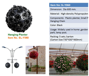 Pot de fleurs suspendu en plastique PP durable pour décoration de jardin et extérieur, forme boule noire, capacité 30 kg - Product Image 6