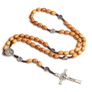 Collier chapelet en bois, cadeaux catholiques, chapelets religieux, perles de prière 8*10mm, croix chrétienne catholique, bijoux Jésus-Christ - Product Image 6