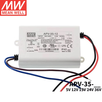 Fuente de Alimentación de Voltaje Constante MEAN WELL APV-35 de 35W, Económica, Carcasa de Plástico IP42, Entrada de 100-240V para Iluminación LED Interior