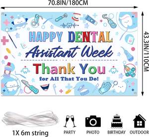 Toile de fond pour la Semaine de la Remise en Valeur des Assistants Dentaires, bleue, avec bannière de remerciement « Happy Dental Assistant Week », pour photomaton - Product Image 5