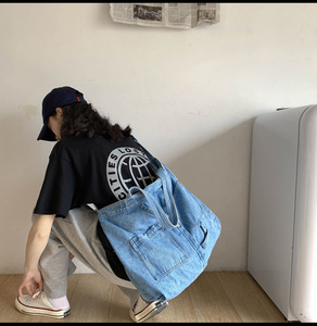 Wholesale <strong>Retro</strong> <strong>Tote</strong> Bag Large Capacity Cowboy Shopping Bag College Wind Canvas Shoulder Bag - Product Image 5