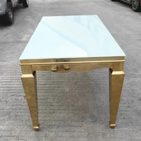 Table de banquet de mariage en acier inoxydable de 6 pieds de long, cadre doré avec plateau blanc