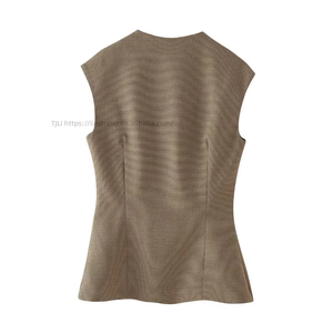 Nuevo Chaleco sin Mangas con Botones a Cuadros, Corte Ajustado, para Uso Diario, Moda Femenina - Product Image 4