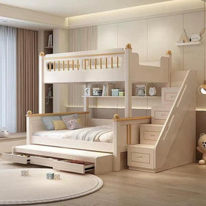 Cama litera contemporánea para niños, de madera maciza, doble, cómoda, que ahorra espacio, multifuncional, con almacenamiento, para habitaciones pequeñas - Product Image 5