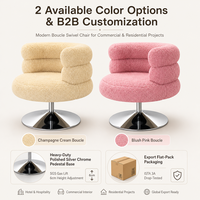 Fauteuil d'appoint pivotant Nordic Boucle en velours Teddy couleur ivoire champagne et rose blush avec base sur piétement chromé argenté