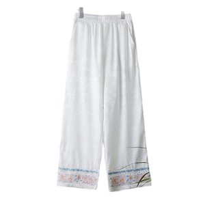 Chinese Style Embroidery Pants Cotton Bamboo Fiber Loose Straight Leg Casual Pants For Women Spring Summer Autumn - Product Image 5