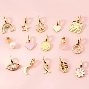 Abalorio de acero inoxidable personalizado sin deslustre DIY al por mayor 18K oro esmalte corazón Arco Iris Luna encanto desmontable para pulsera collar - Product Image 1