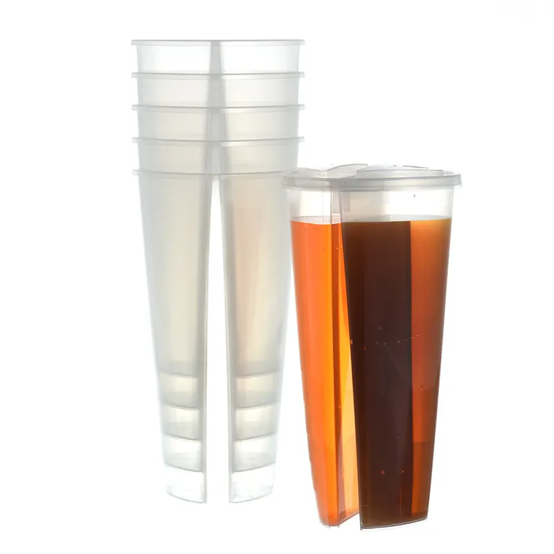 לב בצורת ברור פלסטיק לשתות עם מכסי-כפול ליהנות בועת תה קפה תאומים פיצול BPA משלוח PP כוס