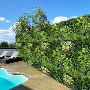 Painéis de parede verdes verticais para cerca de jardim resistentes a UV Painéis de parede para grama artificial