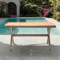 Ensemble de table et chaises de salle à manger d'extérieur moderne, structure en aluminium, chaises en plastique imitation bois, pour restaurant, villa, parc, résistant aux intempéries, pieds croisés