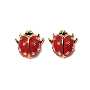 Ladybug <b>Stud</b> <b>Earrings</b> Red Enamel Gold Plated Cute Alloy Bezel Setting <b>Crystal</b> Fashion Jewelry Gift - Product Image 2