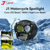 Phare de moto LED J1, lumière blanche et jaune super brillante, lampe 180W, projecteur, faisceau haut, faisceau bas, feu antibrouillard, accessoires avant