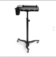 Plateau de rangement intelligent pour coiffure, pliable et mobile, en acier inoxydable noir, chariot pour extensions capillaires de salon de beauté