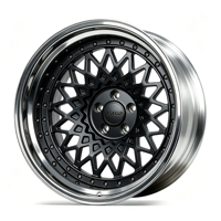 2 pièces Jantes en alliage forgé, design maille, à déport profond, noir mat avec lèvre polie, jantes de voiture personnalisées