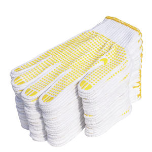 ถุงมือทำงานพิมพ์โลโก้ตามสั่ง สีเหลือง-น้ำเงิน ลายจุดยางกันลื่น ทนต่อการเสียดสี บุผ้าฝ้าย สำหรับงานทั่วไป เพื่อความปลอดภัย - Product Image 1