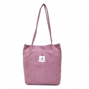 Bolsa de Hombro de Pana Gruesa a la Moda, Bolsa de Compras Reutilizable para Mujer - Product Image 1