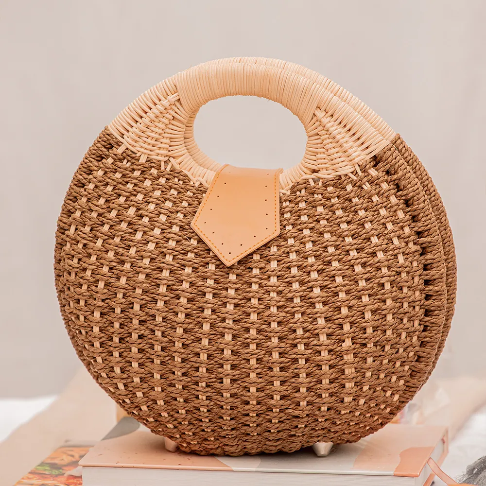 Новый дизайн, оптовая продажа, натуральная сумка, ручная плетеная Летняя Пляжная Бали, бумажная соломенная плетеная Сумка-корзина для яиц