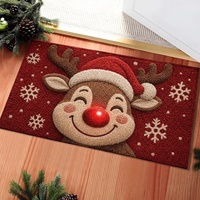 Tapis de Noël rectangulaire festif, tapis en velours cristallin en polyester moelleux avec motif flocon de neige rouge et vert et motif houx