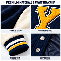 Blouson universitaire personnalisé OEM, corps en laine, manches en cuir, broderie de numéros et de lettres, logo, commande en gros, blouson de lycée, usine