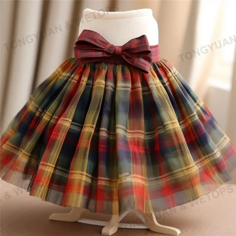 Váy Xòe Tartan Váy Bé Gái Thắt Lưng Co Giãn Tùy Chỉnh Organza Thiết Kế Xếp Nếp Thời Trang Trẻ Em Mùa Hè Bán Sỉ