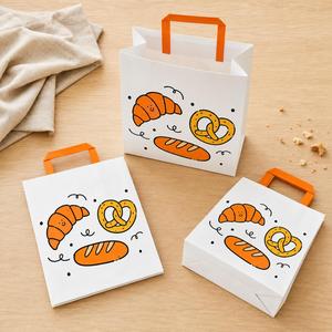 Sacs en papier blancs personnalisés avec logo, poignées plates orange, pour boulangerie, pain, gâteaux, emballage à emporter, sacs de courses recyclables - Product Image 5
