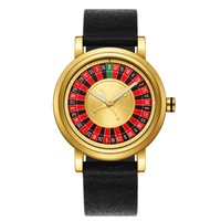 Montre Homme Luxe “Hot Sell” Mouvement Japonais, Cadran Rotatif Style Roulette de Casino avec Bracelet en Cuir, Diamètre 42mm