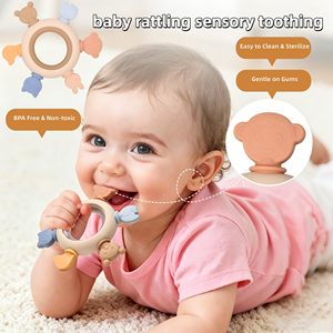 Anneaux <span class=keywords><strong>de</strong></span> <span class=keywords><strong>dentition</strong></span> en silicone colorés <span class=keywords><strong>de</strong></span> qualité alimentaire, sans BPA, pour bébés <span class=keywords><strong>de</strong></span> 0 à 24 mois, favorisant le développement <span class=keywords><strong>de</strong></span> la préhension - Product Image 1
