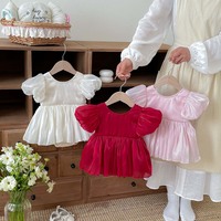 Robe barboteuse d'été en maille à manches bouffantes avec nœud pour bébés filles, tenue de princesse