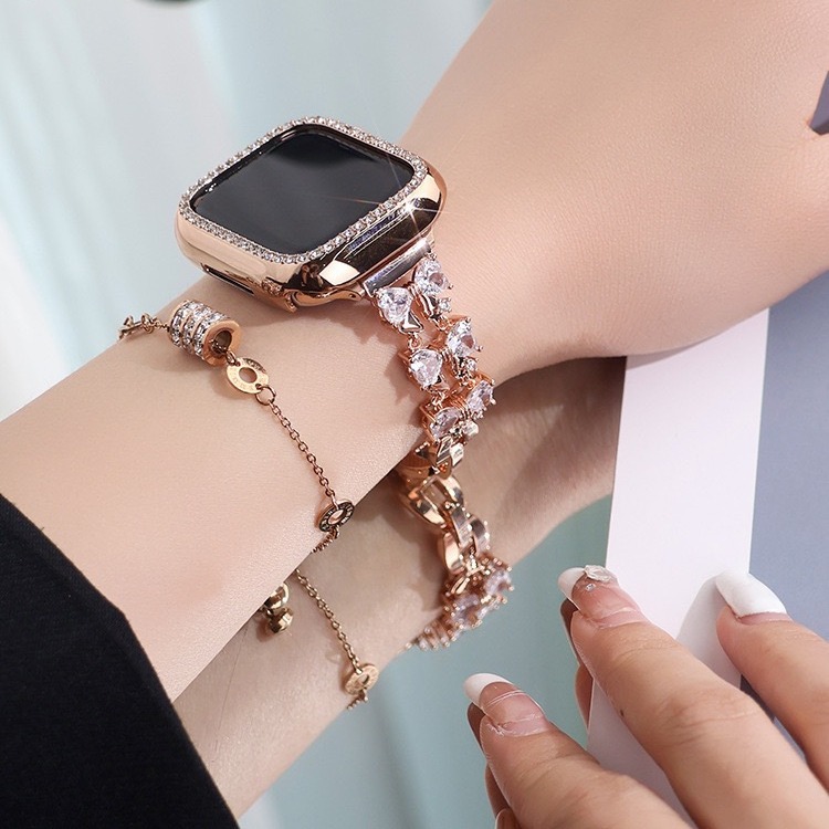 Высокоуровневый роскошный циркониевый медный ремешок для Apple Watch 10 9 8 модный тонкий браслет яркий браслет на цепочке для женщин