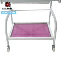 Carrito de Belleza de 3 Niveles con Marco Blanco y Malla Rosa, con Bandeja Lateral Adicional, Carrito Rodante Móvil para Herramientas de Spa