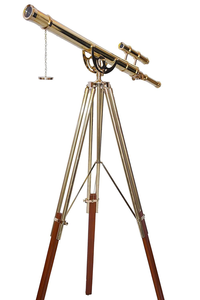 Support de trépied en bois de télescope en laiton à double baril antique de concepteur de style vintage nautique avec des caractéristiques décoratives - Product Image 2