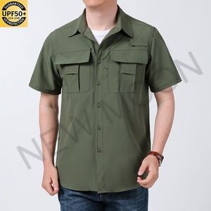 Chemise de pêche personnalisée unie, combinaison de pêche d'extérieur, protection solaire, séchage rapide, multi-poches, chemise de pêche à manches courtes boutonnée - Product Image 1