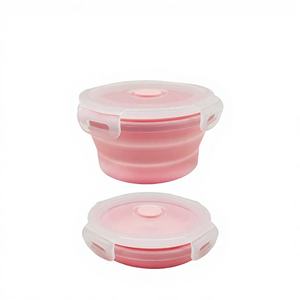 กล่องเก็บอาหารซิลิโคนพับได้ทรงกลม 4.7 นิ้ว สีชมพู 350 มล. ใช้กับไมโครเวฟและช่องแช่แข็งได้ ป้องกันการรั่วซึม - Product Image 1