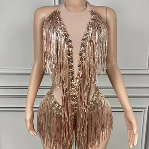 Tenue de scène sexy pour femmes - Strass, paillettes, franges, <span class=keywords><strong>justaucorps</strong></span>, boîtes de nuit, chanteurs, danseurs, séances photo d'anniversaire, TWCS - Product Image 1