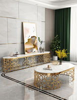 Tables basses modernes en acier inoxydable, ensemble table basse avec dessus en marbre au design unique pour table basse de salon