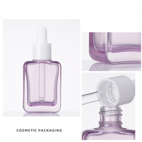 Nouveau Flacon Compte-gouttes en Verre à Fond Épais de 30 ml, Carré Plat, Violet Transparent, pour Sérum et Huile Essentielle, Emballage Cosmétique de Luxe Personnalisé